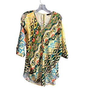 Renuar Multicolor Geometric Print V-Neck Top